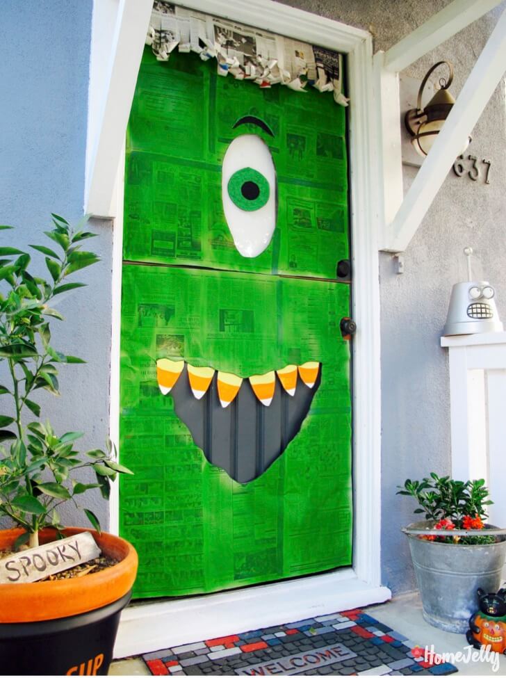 How to Make a Halloween Newspaper Candy Corn Door Monster - HomeJelly